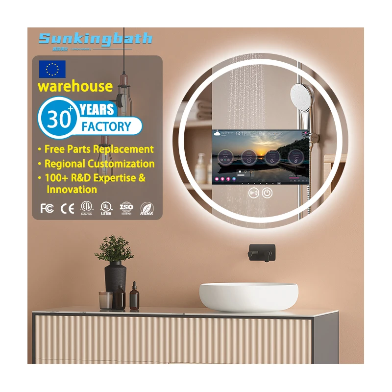 Custom Size Waterproof Touch Screen Mirror Led Android Smart Tv Mirror Bathroom Magic Built In Speakers Mirror