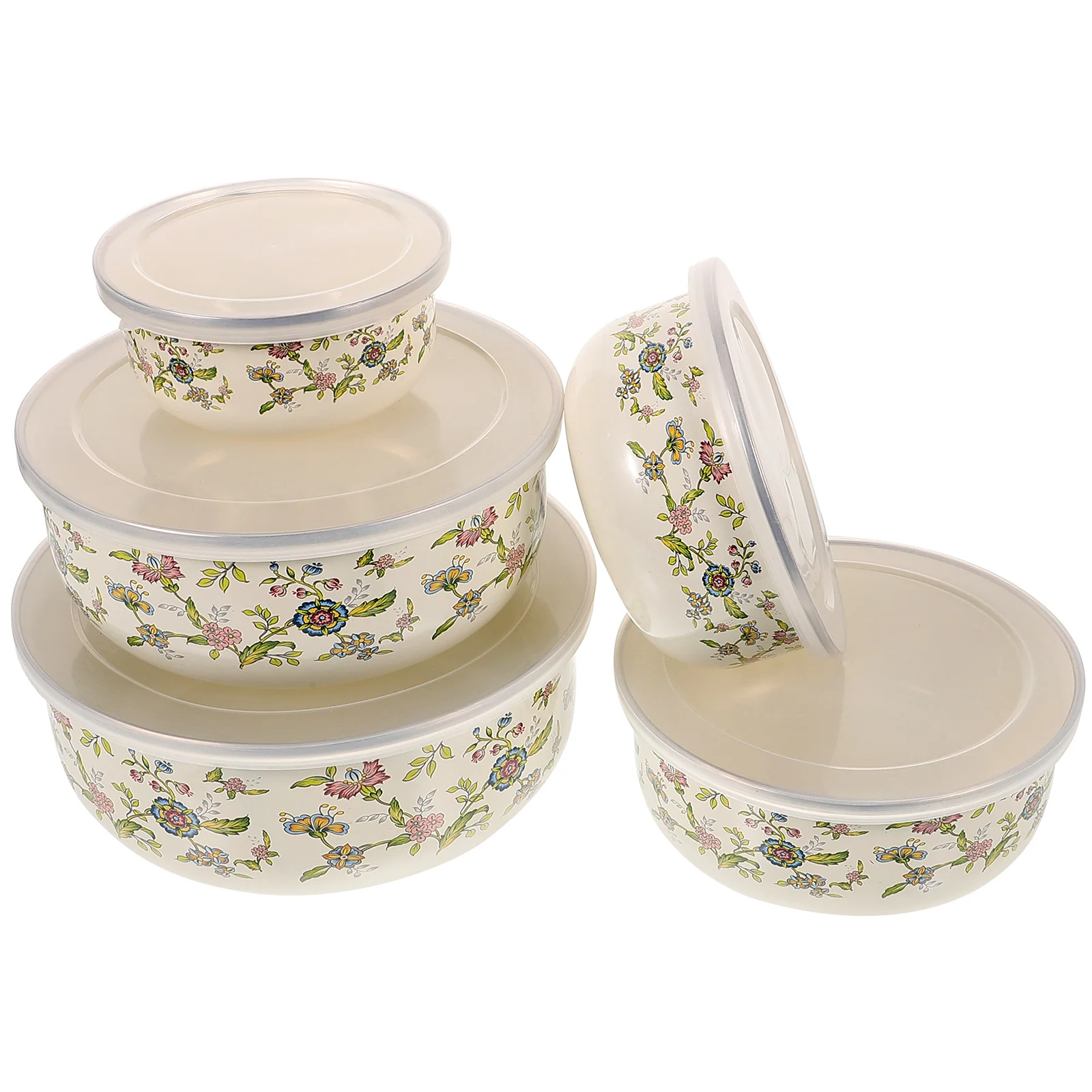 

5Pcs Fresh Keeping Salad Bowls Enamel Nesting Mixing Bowls Airtight Seal Food Storage Container Salad Bowl with Lid