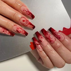 24Pcs Halloween Ballet False Nails with Jelly Blood Droplet Shading Design Coffin Press on Nails Mysterious Atmosphere Fake Nail