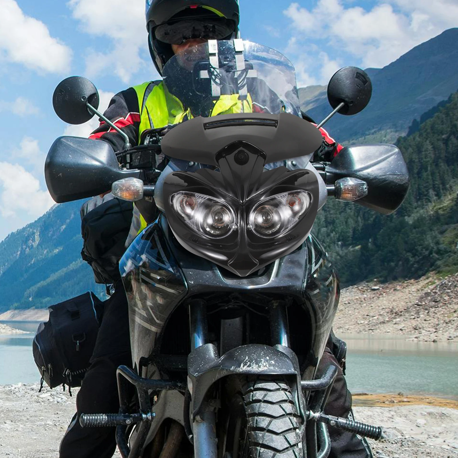 

Motorcycle Headlights Motocross Fairing Front Lights Cat Eye Lamp Cover Unique ABS Bright Night Driving Auxiliary