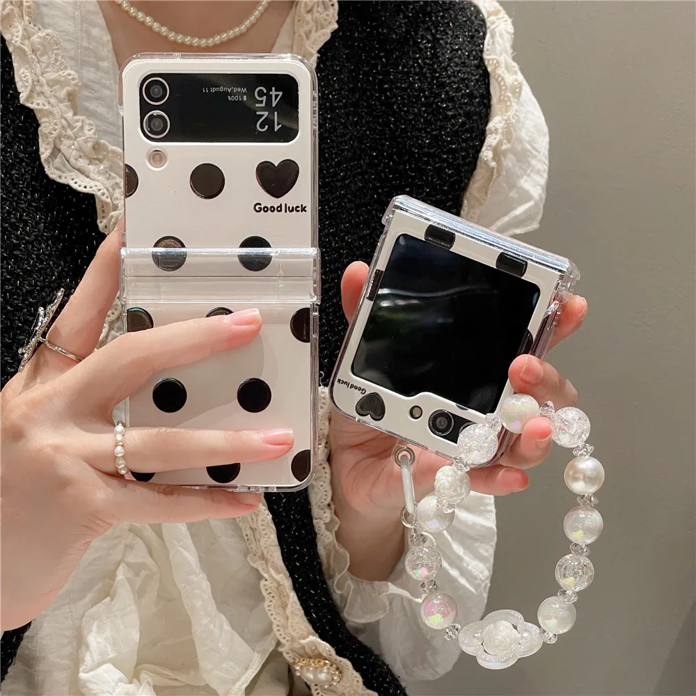 Ins Korean Fashion Glittle Wave Point Hinge PC Phone Case For Samsung Galaxy Z Flip 5 Case For Galaxy Z Flip4 Cover Z Flip3 Capa