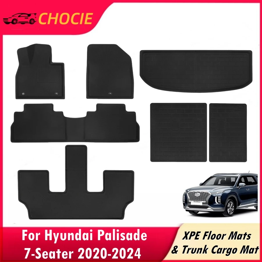 

XPE Floor Mats for Hyundai Palisade 7 Seater 2020-2024 Full Set All Weather Car Liners Trunk Cargo Mats Backseat Cover Protector