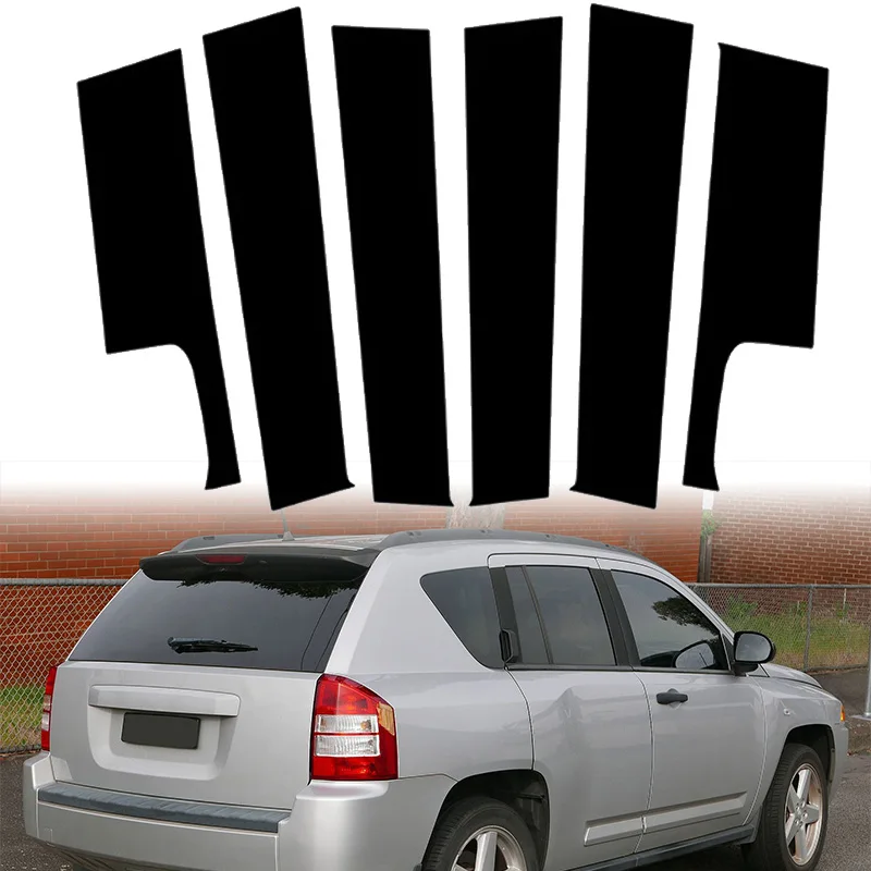 Car Door Window Pillar Posts Trim Cover Sticker For Jeep Compass 2007-2012 2013 2014 2015 2016 2017 Glossy Black Exterior Parts