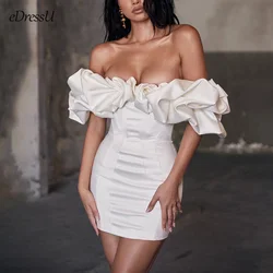 Sexy Ruched Stylish Bodycon Party Dress Women Short Strapless Off Shoulder Club White Black Sheath Dress YTY-0013