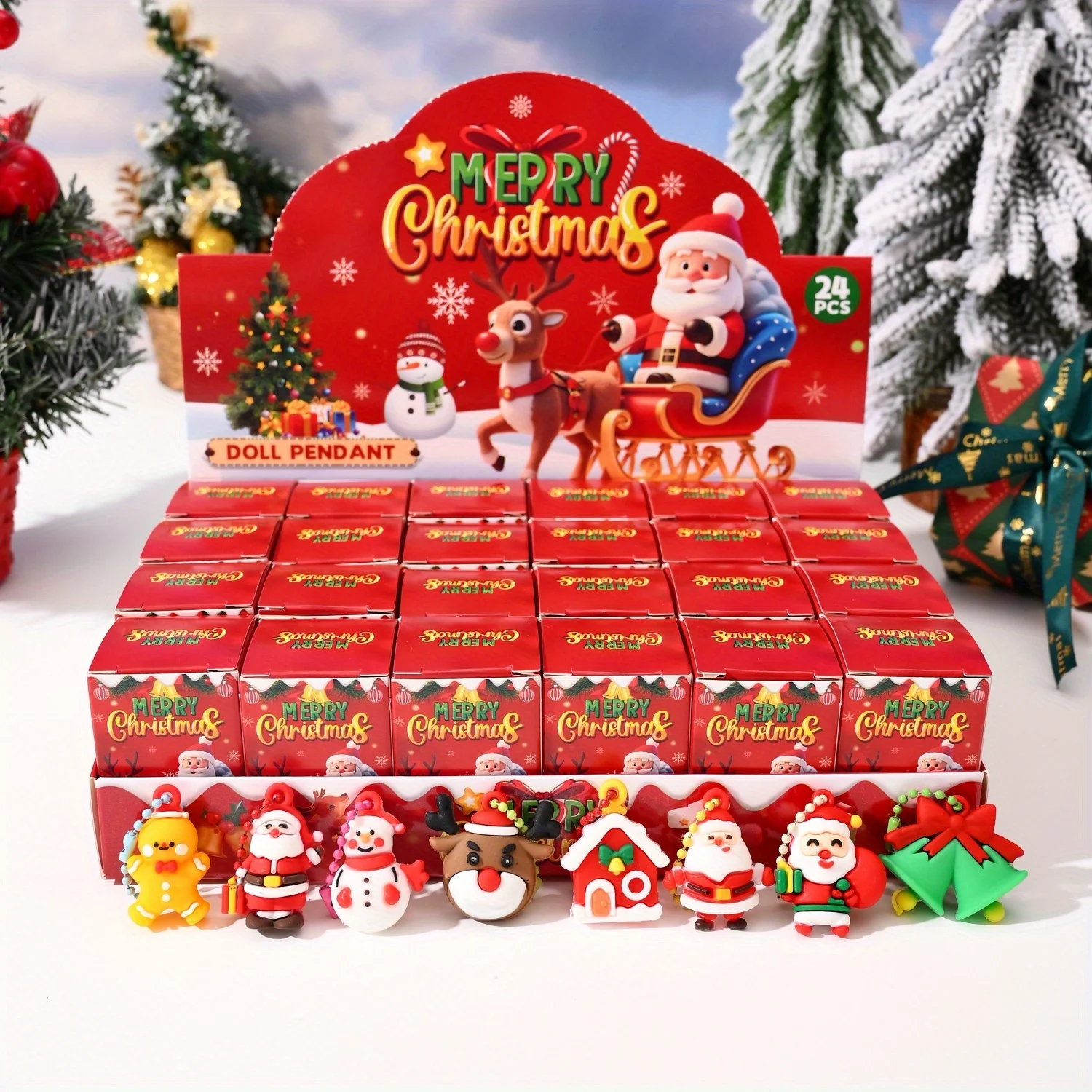 

24pcs Christmas themed party key ring gift pack surprise box, suitable as Christmas gift party gift, Best for Christmas