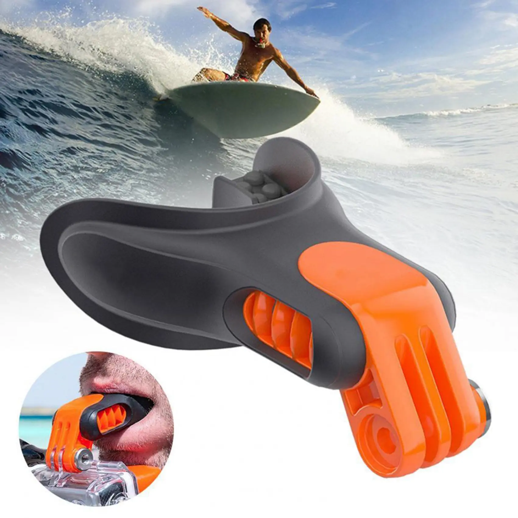 Accesorios de cámara portátil para GoPro Hero 7/6/5 Action, boquilla de bocado para surfear, montaje llamativo