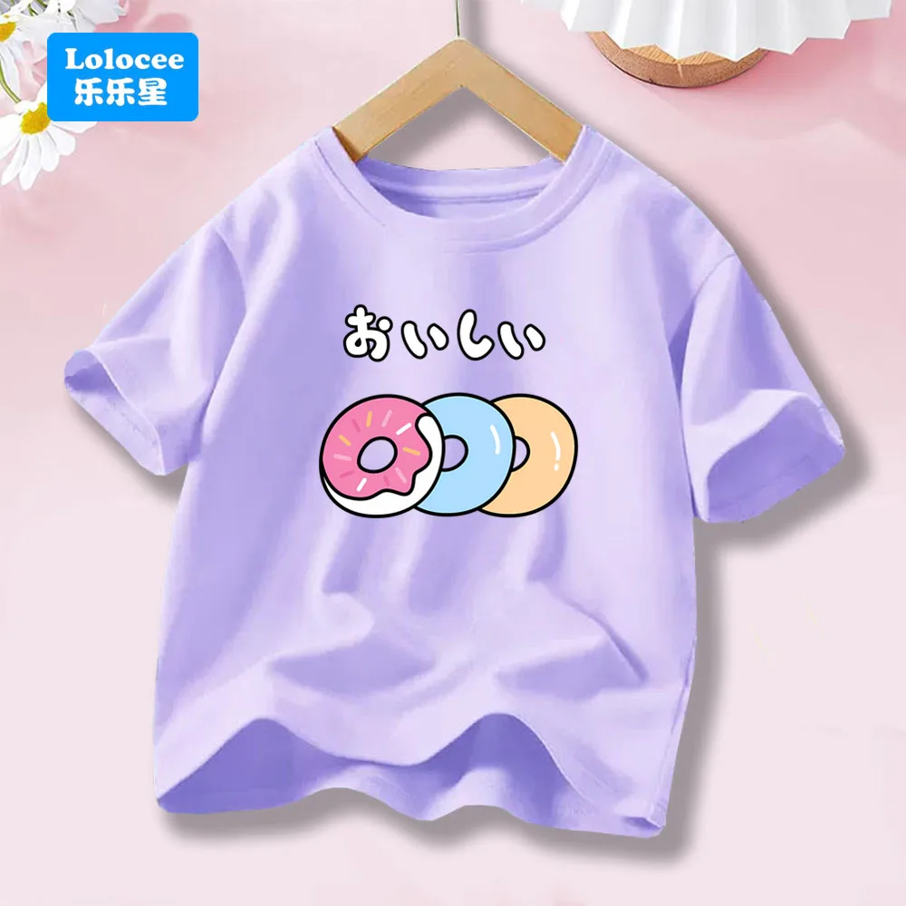 Donuts Print Cute Kids T Shirt Girls Fashion Short Sleeve Tees Shirts Funny Children Casual Tops Outfit  TTQ1
