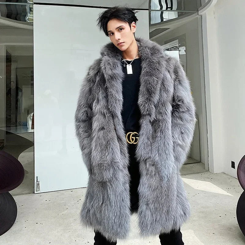 

Thick Men Mid-length Casual Top Men's Clothing Winter Warm Faux Fur Coat Fox Hair Trench Coat Turn Down Collar Men Warm Jackets