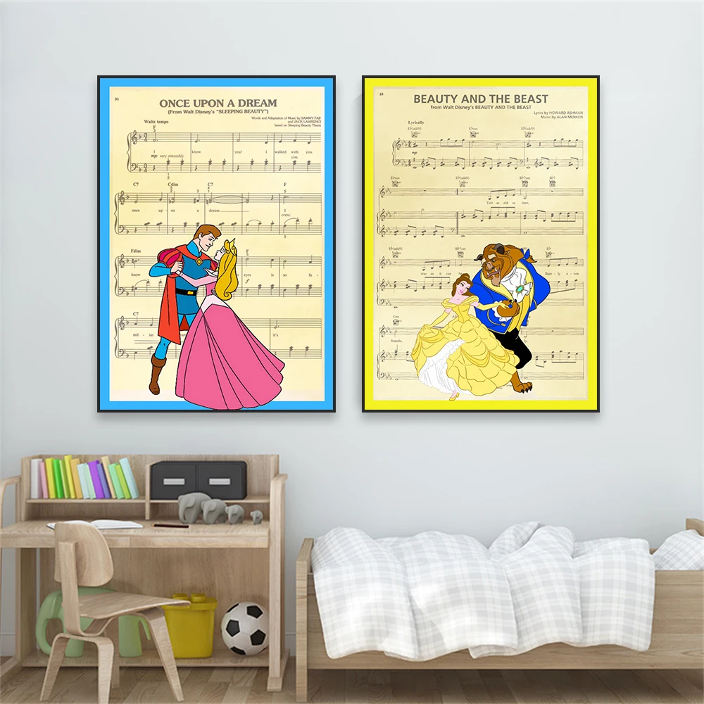 Sleeping Beauty Movie Poster Vintage Disney Classic Princess Cinderella Poster Cartoon Kids Bedroom Nursery Canvas Painting