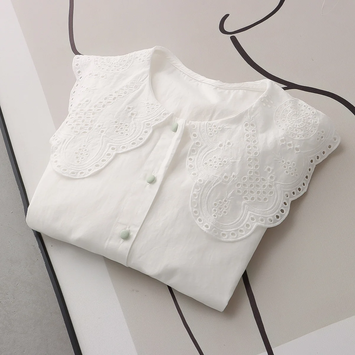 Mori girl Japan style sweet lace hollow out collar long sleeve shirts and blouses 100% cotton white shirt a-line blouse