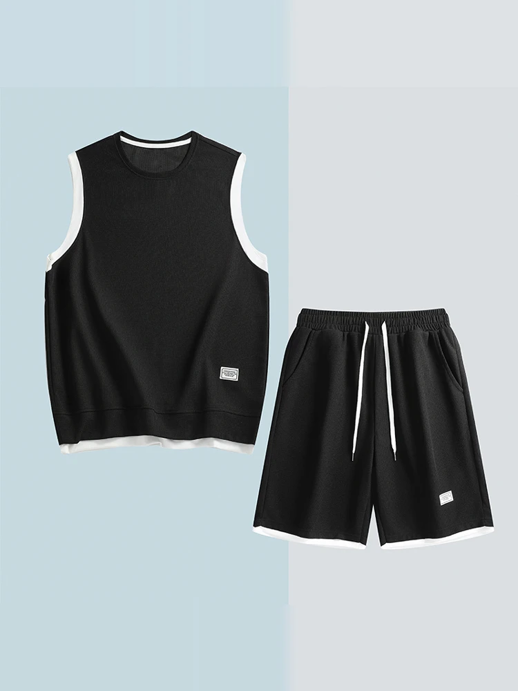 

2025 Summer New Men's Running Baskeall Loose Fit Two-Piece Set Casual Sle Polyester Fiber ort Sve Vest And orts