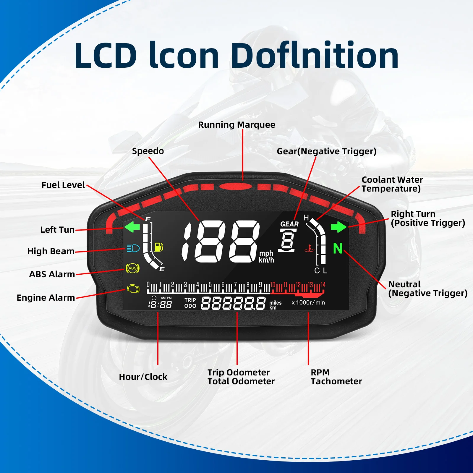 Motorcycle Speedometer Digital Dash Panel Universal LCD Odometer 1/2/4 Cylinder For Honda For Ducati For Kawasaki For Suzuki