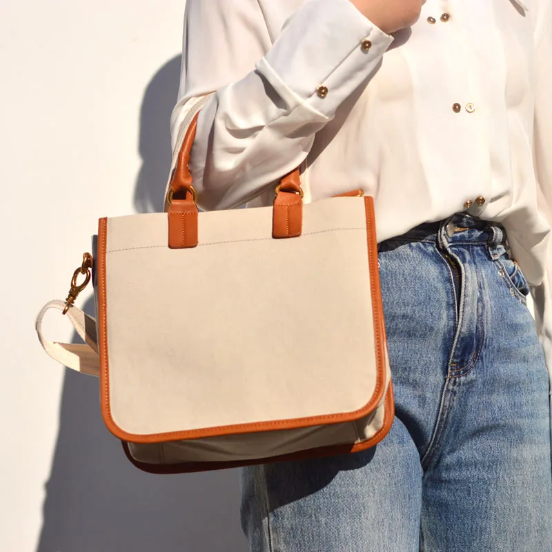 

AETOO Original new commuter women's bag single shoulder crossbody bag handbag canvas with leather women's bag large capacity