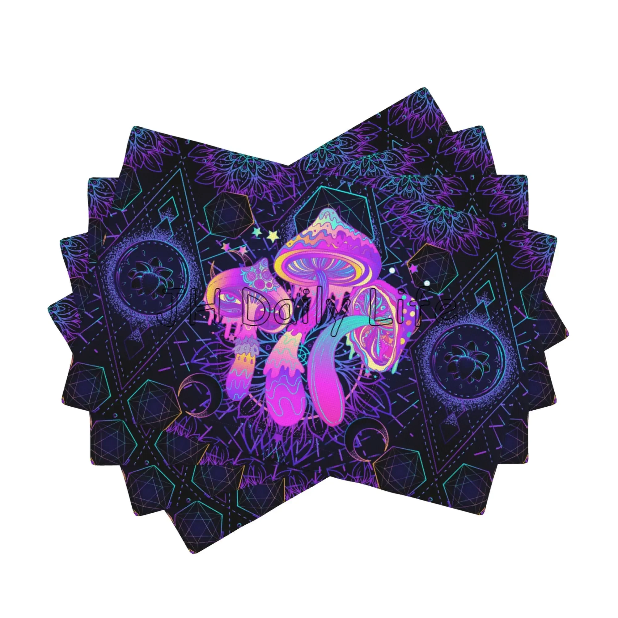 

Психоделические грибные салфетки, набор из 4 моющихся термостойких настольных ковриков 12x18 дюймов для украшения кухни, столовой, вечеринки