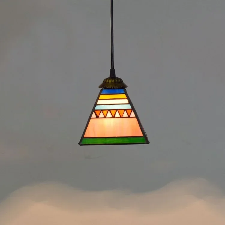 6inch Tiffany Style Pendant Light, Stained Glass Vintage Hanging Lamp for Dining Room Bedroom Porch