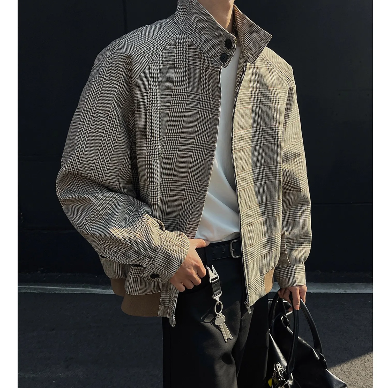 American Retro Men, Spring And Autumn, High-End, Stylish, Stand-Up Collar, Clean-Fit Harrington Jacket For Men