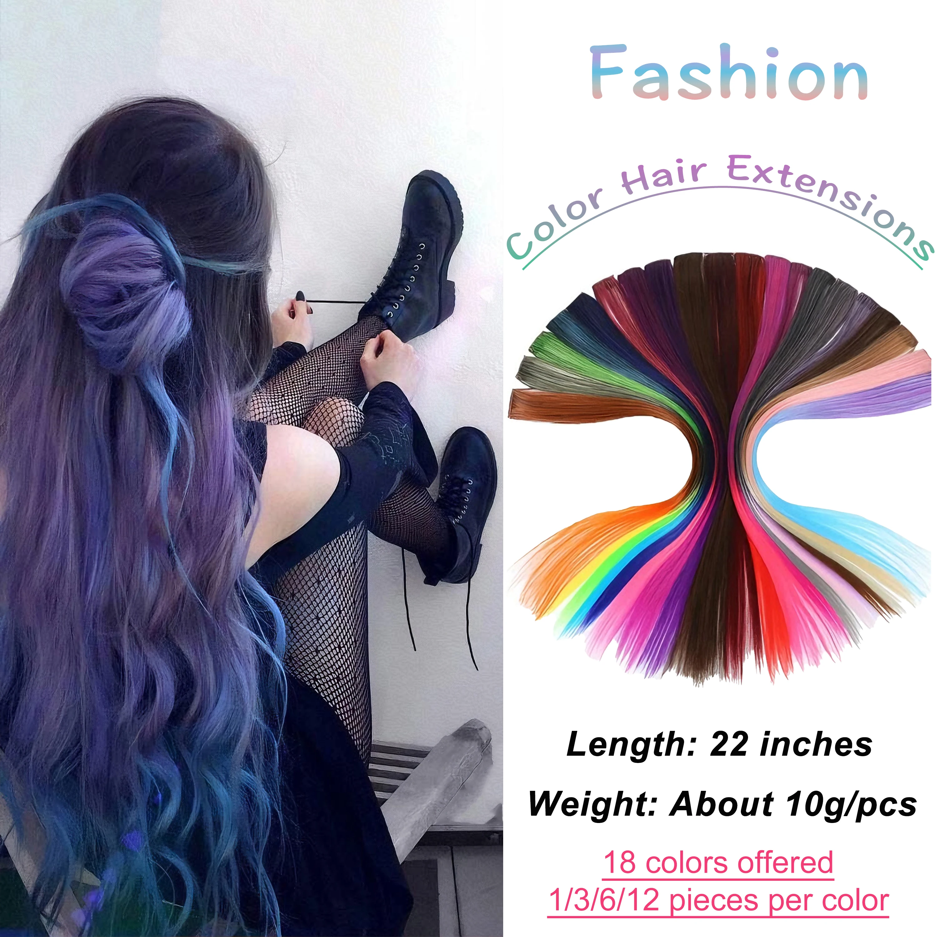 

Synthetic Straight/Wavy Hair Extensions Clip in Hairpieces 22 Inches Hightlight Colorful Hair for Women Party Cosplay Gifts