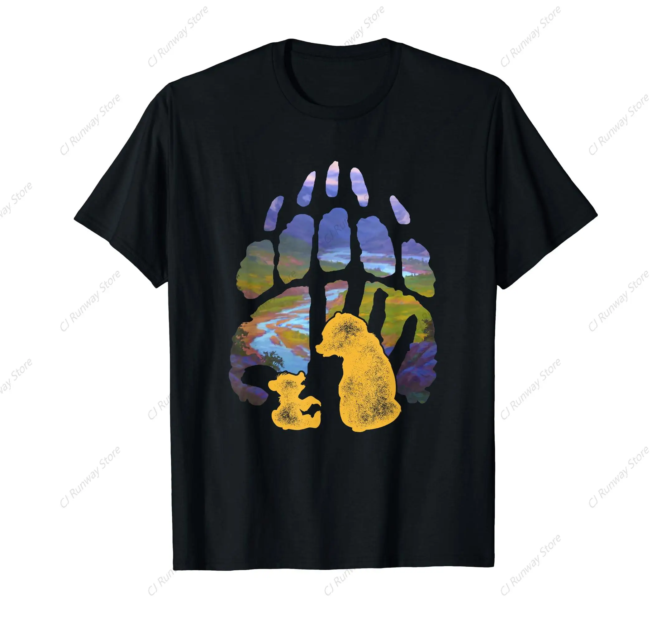 Brother Bear Vintage Faded Watercolor Bear Paw Print T-Shirt Cotton T-Shirt For Men Hip Hop T-Shirts Rapper Boy Men's T-Shirt