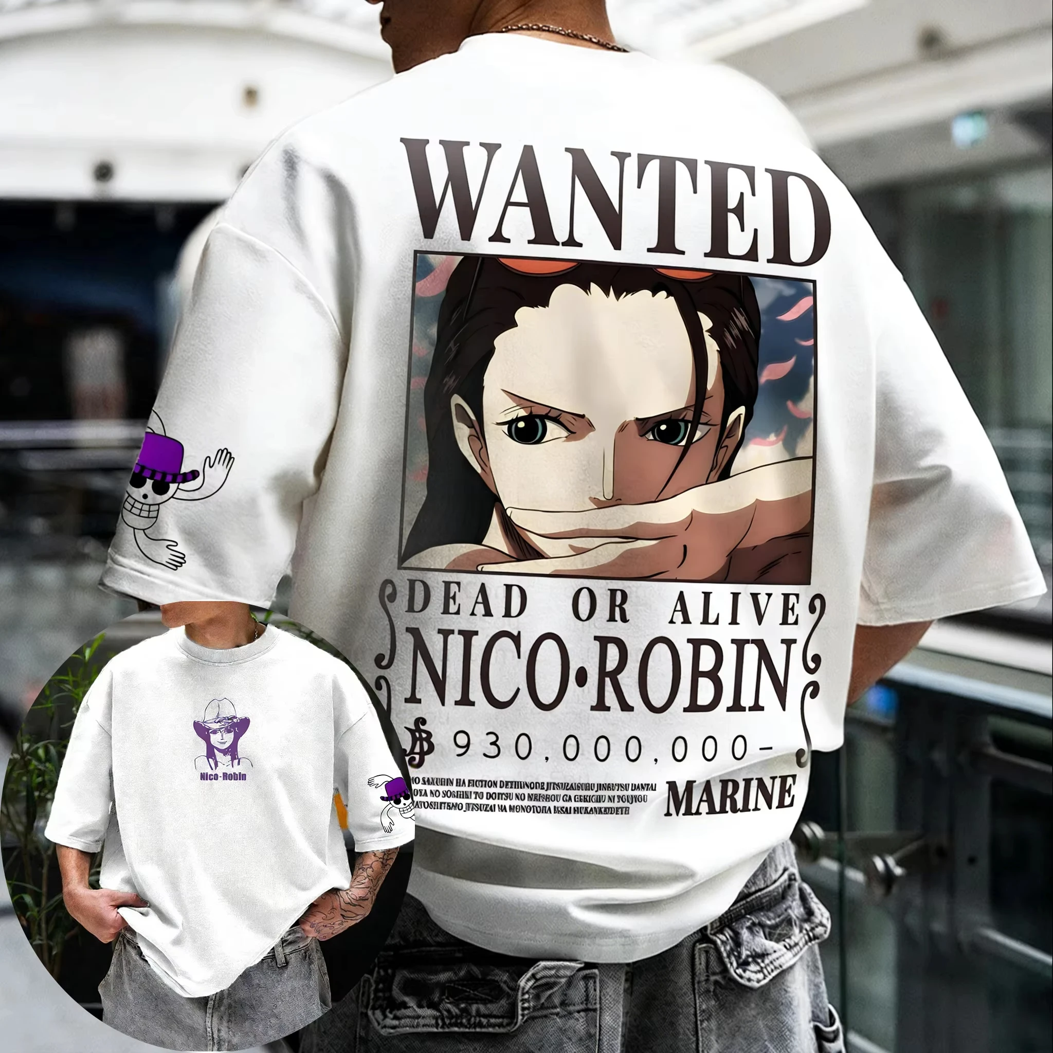 2026 Summer One Piece Nico Robin Cotton T-Shirt Vintage Wanted Poster Print Short Sleeve Casual Streetwear for Anime Fans Y2k