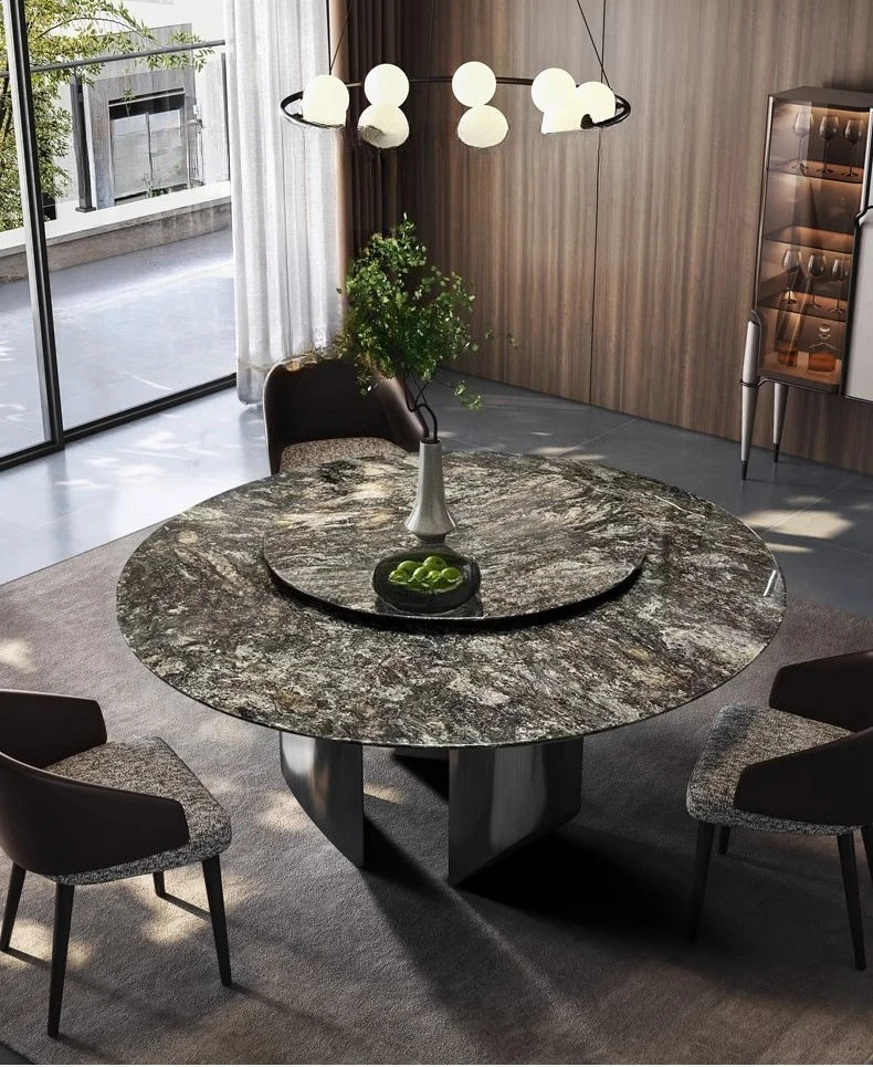 platinum diamond luxury stone round dining table Italian light luxury high-end villa round dining table natural marble