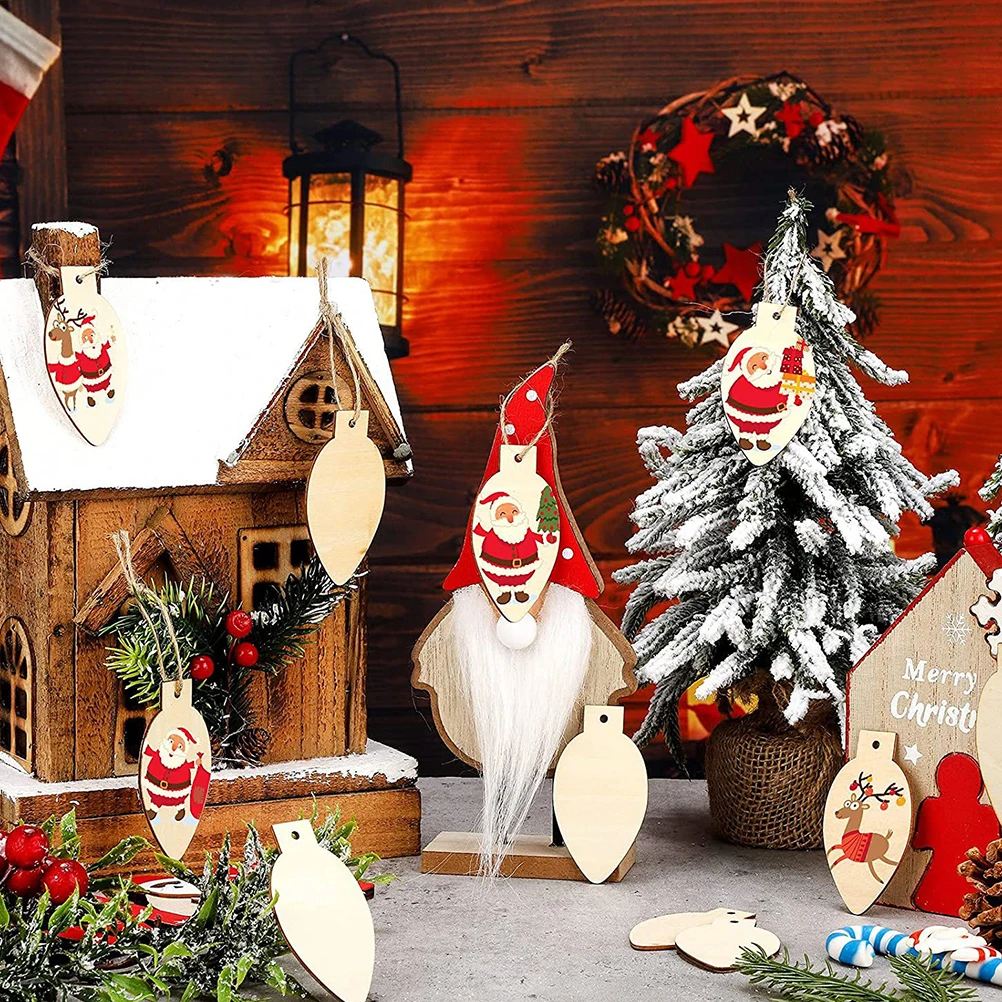

50Pcs Unfinished Light Bulb Wooden Slices Christmas Wood Cutouts DIY Graffiti Wooden Chips for Kids Painting Supplies Home Decor