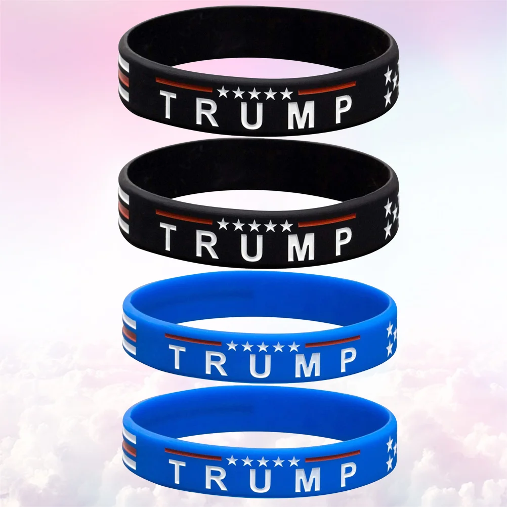 4 Stück/1 Packung Silikon-Armband, Trump-Flagge, Handgelenkband, Präsidentschaftswahl, Armband für Damen, Herren, Erwachsene, Kinder (blau/schwarz,