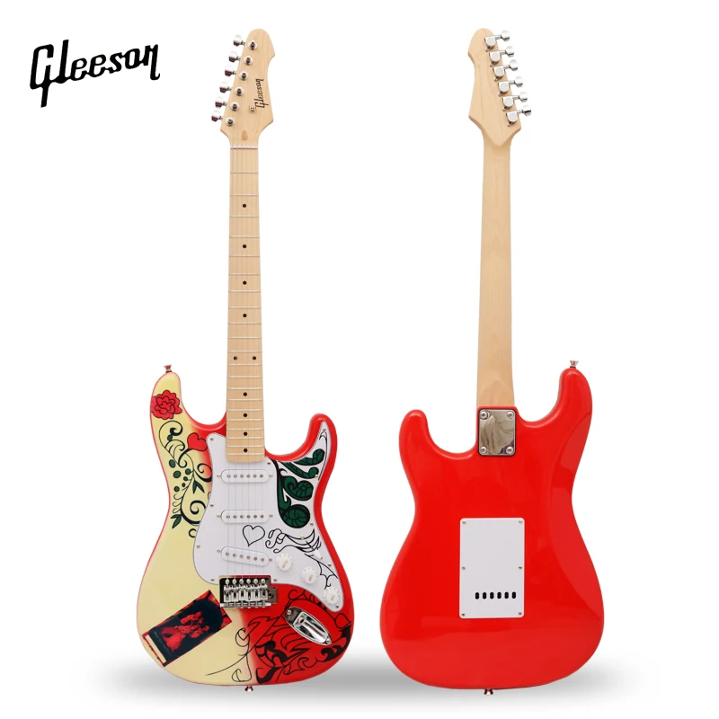 Gleeson Strat Electric Guitars 21 Frets Red Version Maple Neck High Quality St Guitarra