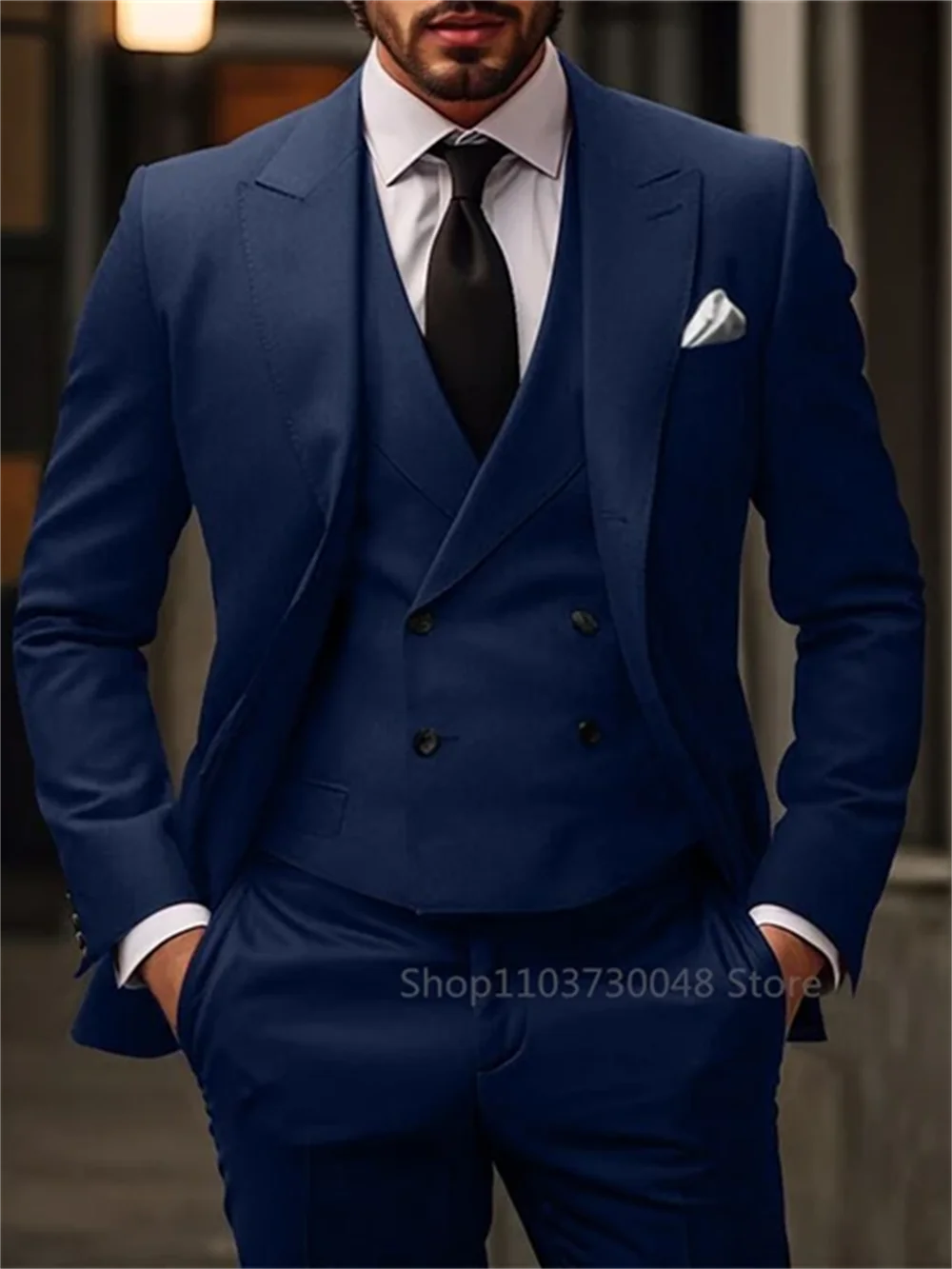 3 Piece High Quality Red/Navy Suits for Men Slim Fit  Formal Business Office Daily Casual Outfits Fashion Wedding Party Tuxedo