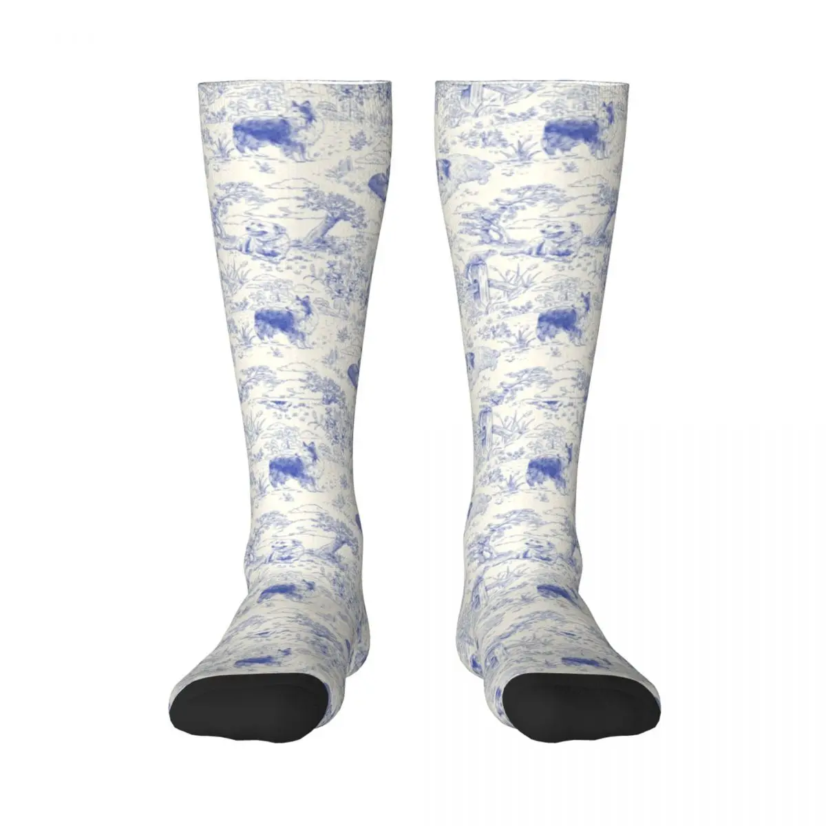 Fashion Printed Country Dogs Toile De Jouy Socks Girl Women Stretchy Sports Thigh High Collie and Jack Russell Terrier Stockings