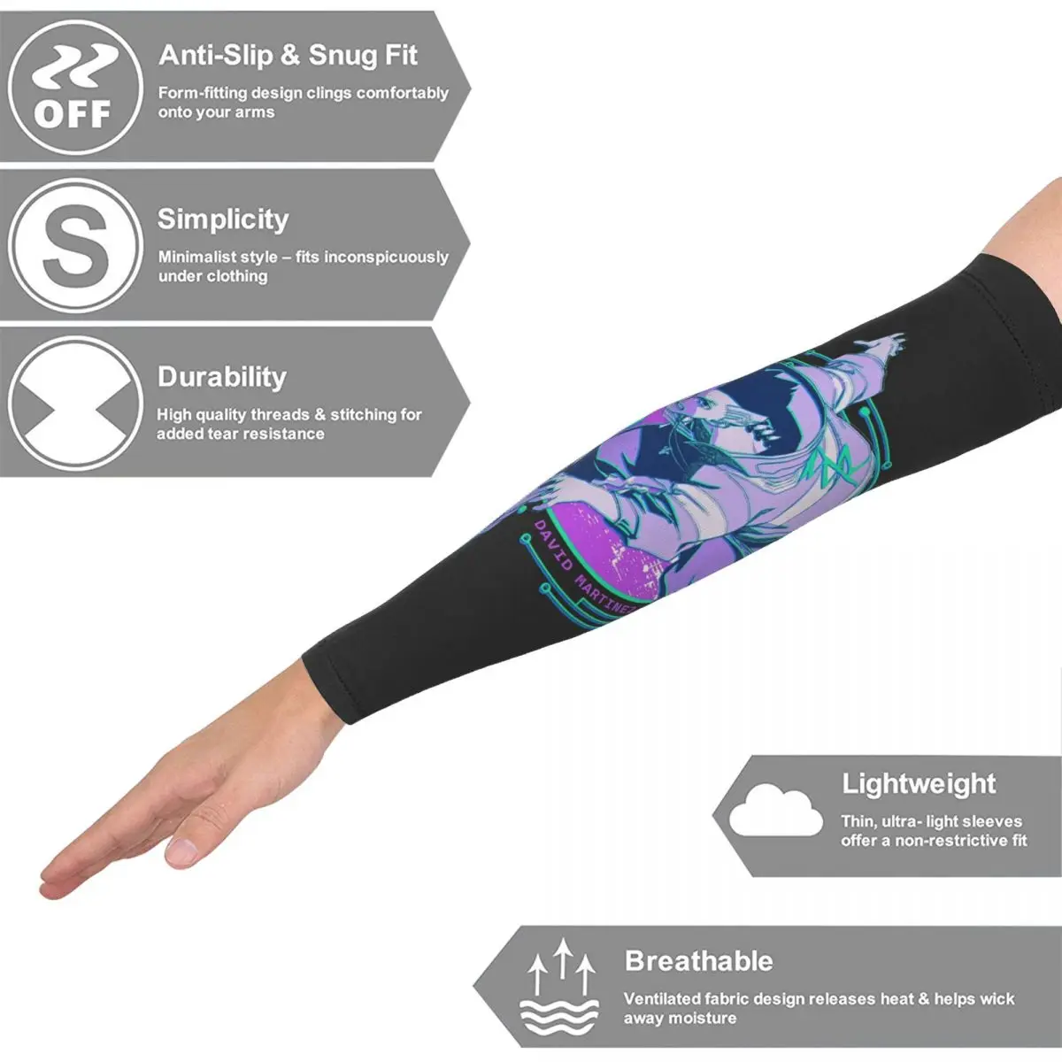 David Cyberpunk Edgerunners C أكمام أذرع تبريد للرجال والنساء للحماية من أشعة الشمس فوق البنفسجية وتغطية الوشم الرياضية والتبريد وركوب الدراجات