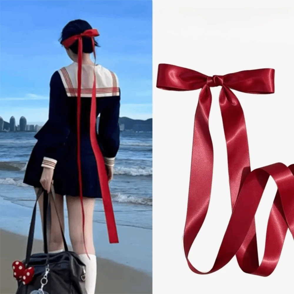

Sweet Long Ribbon Bow Hair Clip JK Style Big Bowknot Satin Hairpin Hair Ornament Hair Decor