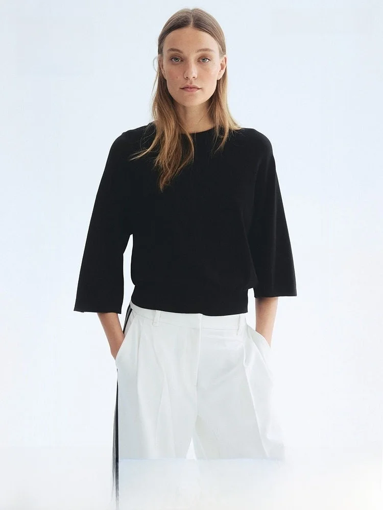 

H&M Summer New Women's Knitted Slim Fit Top 1332120 Simple Style Nylon And Viscose Fiber Regular Thickness Hooded Sweatshirt