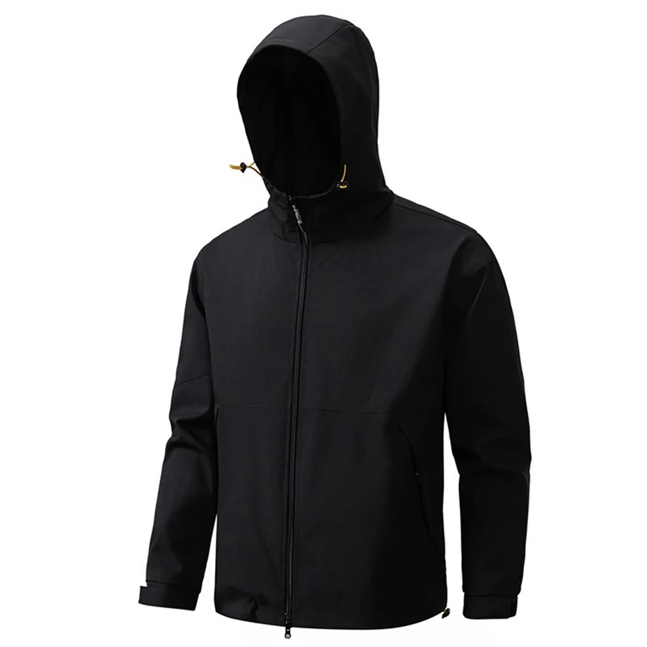 Black Waterproof Windbreaker Jacket Men Hooded Jacket Spring Autumn Fashion Casual Solid Color Camp Jacket Coat Male