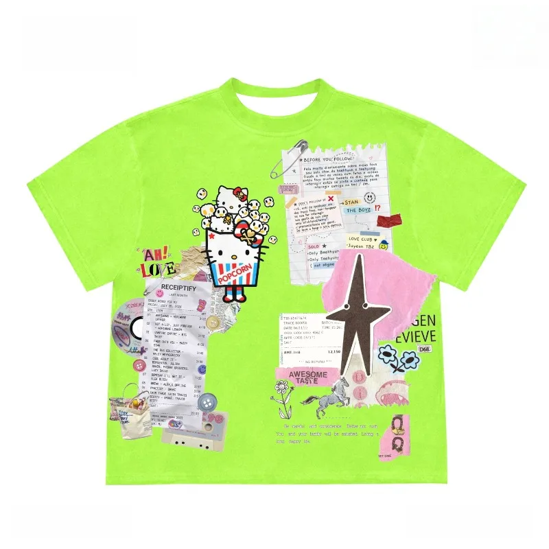 New Creative Collage Style Hello Kitty 3D Printed Quick Drying Short Sleeved T-shirt Breathable Quick Drying Trendy T-shirt