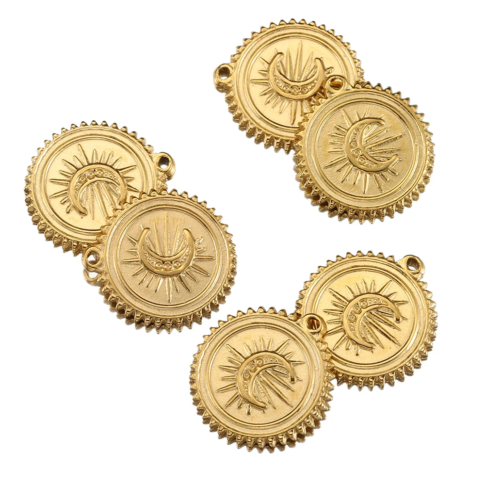 5pcs Stainless Steel Vintage Embossed Matte Sun Moon Pendant Earrings Pendant Jewelry Making DIY Necklace Pendant Accessories image 2