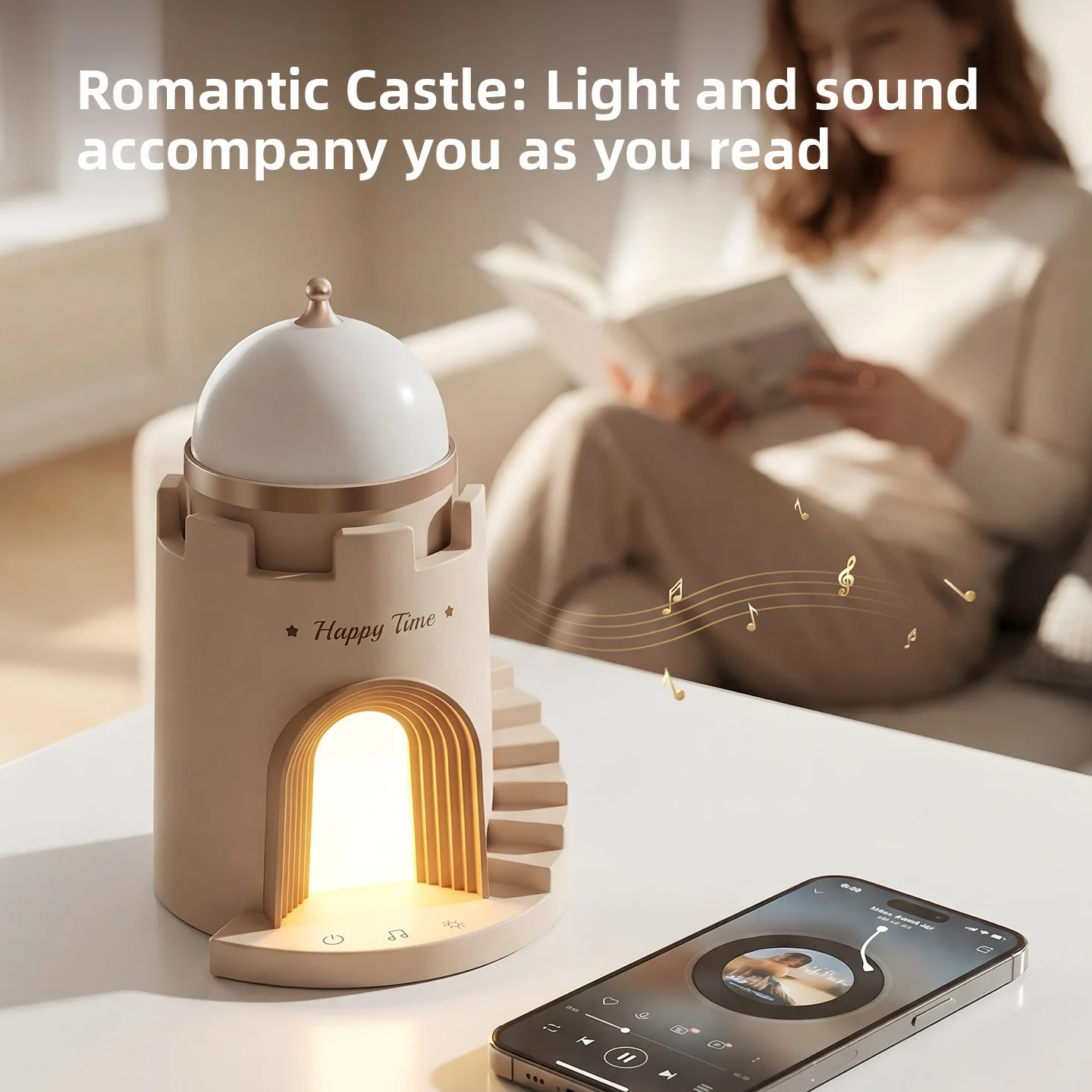 Magic Castle Night Light with Water Wave Projection Charging Table Lamp for Bedroom Romantic Atmosphere with Light Speaker