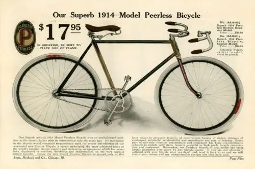 Superb 1914 Model Peerless Bicycle Advert Vintage Retro Style Metal Sign Plaque