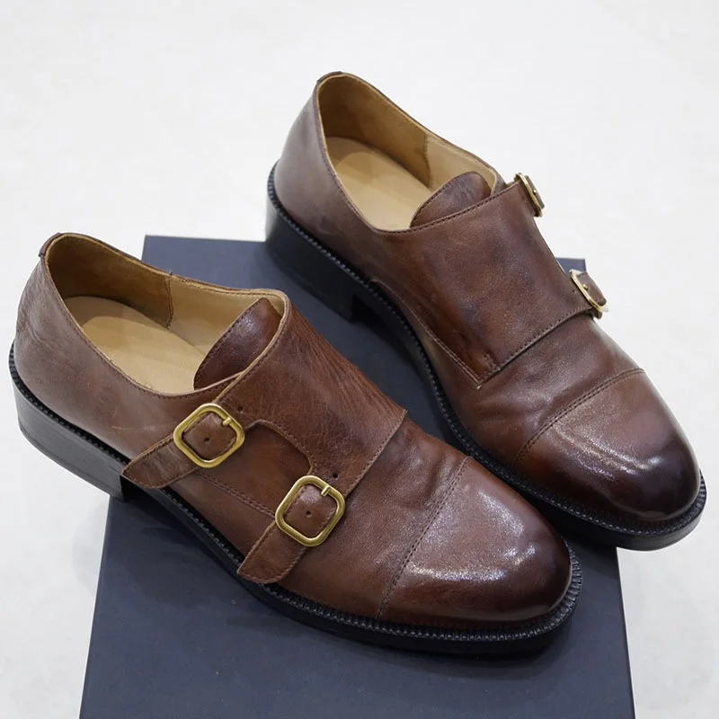 

Английская минималистичная винтажная кожаная обувь, мягкая модная женская кожаная обувь на плоской подошве с пряжкой и круглым носком, мокасины