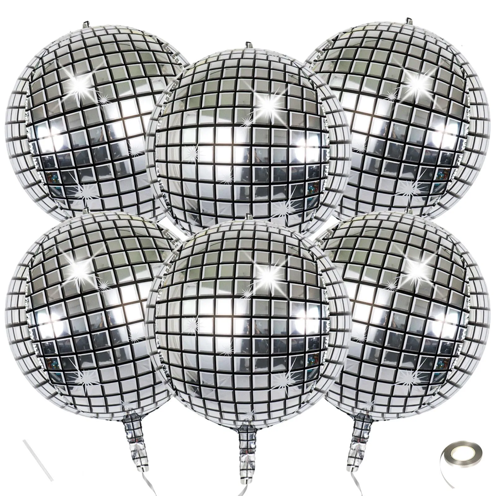 6 uds 4D 22 pulgadas plata gran bola de discoteca globos propuesta de discoteca cumpleaños boda despedida de soltero decoraciones