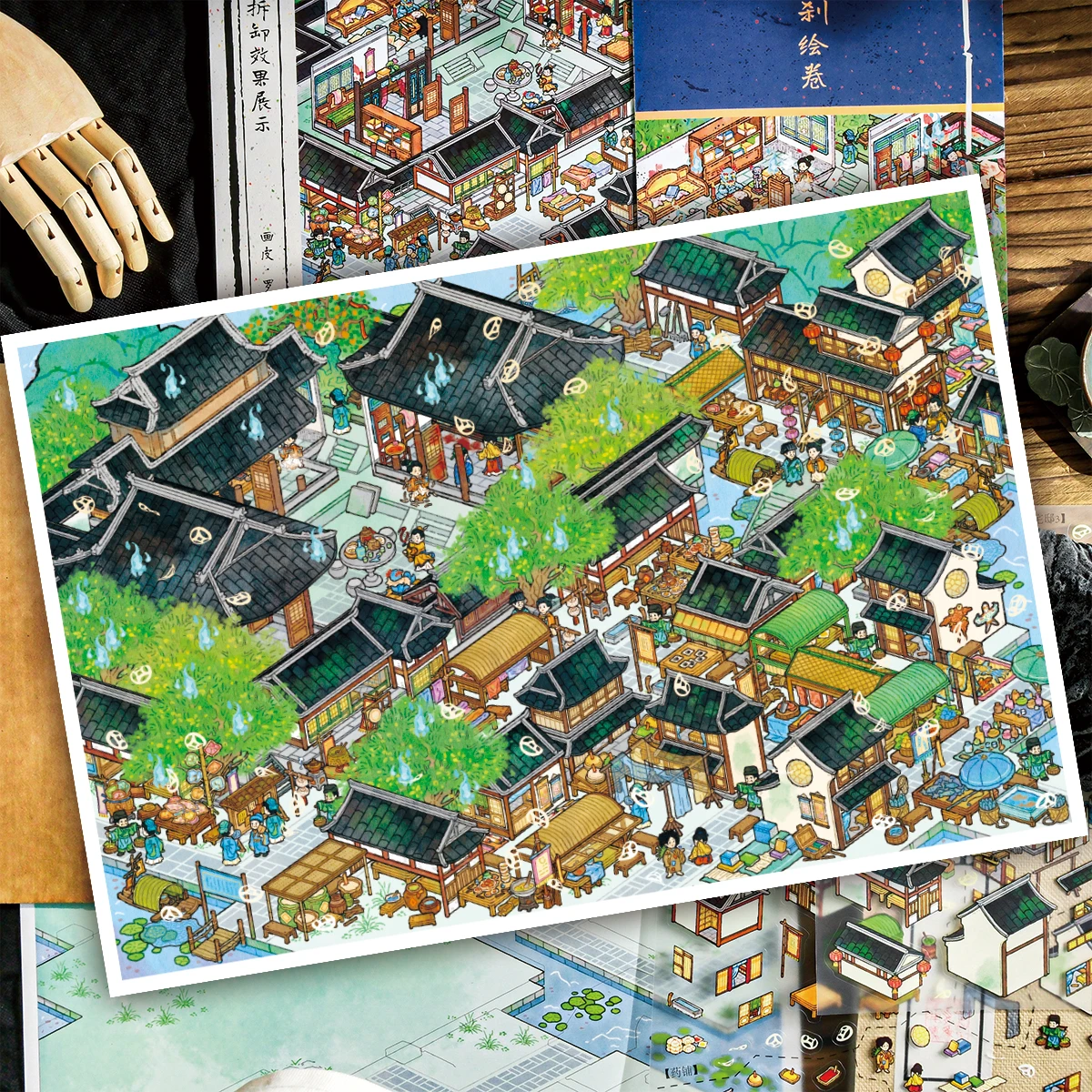 سلسلة رعب صغيرة ملصقات مناظر طبيعية كبيرة جدًا مكونة من 4/6 قطعة Liaozhai Zhiyi تحت عنوان مشهد مصغر أدوات مكتبية مزخرفة