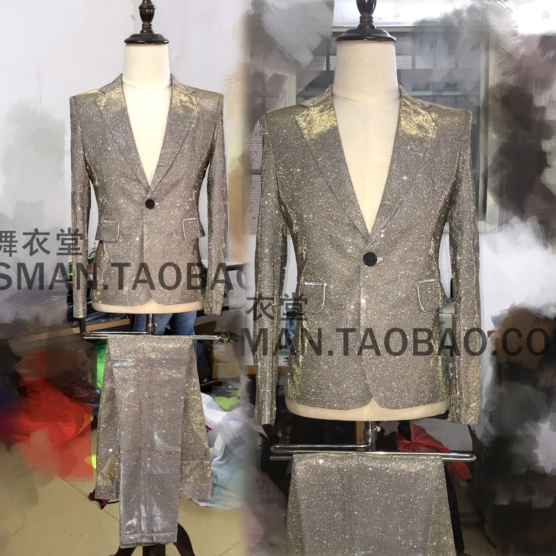 

Male Singer Host Party Club Nightclub Magic Color Silver Gradient Glitter Blazers Pants Suit Performance Costume Wedding Dress