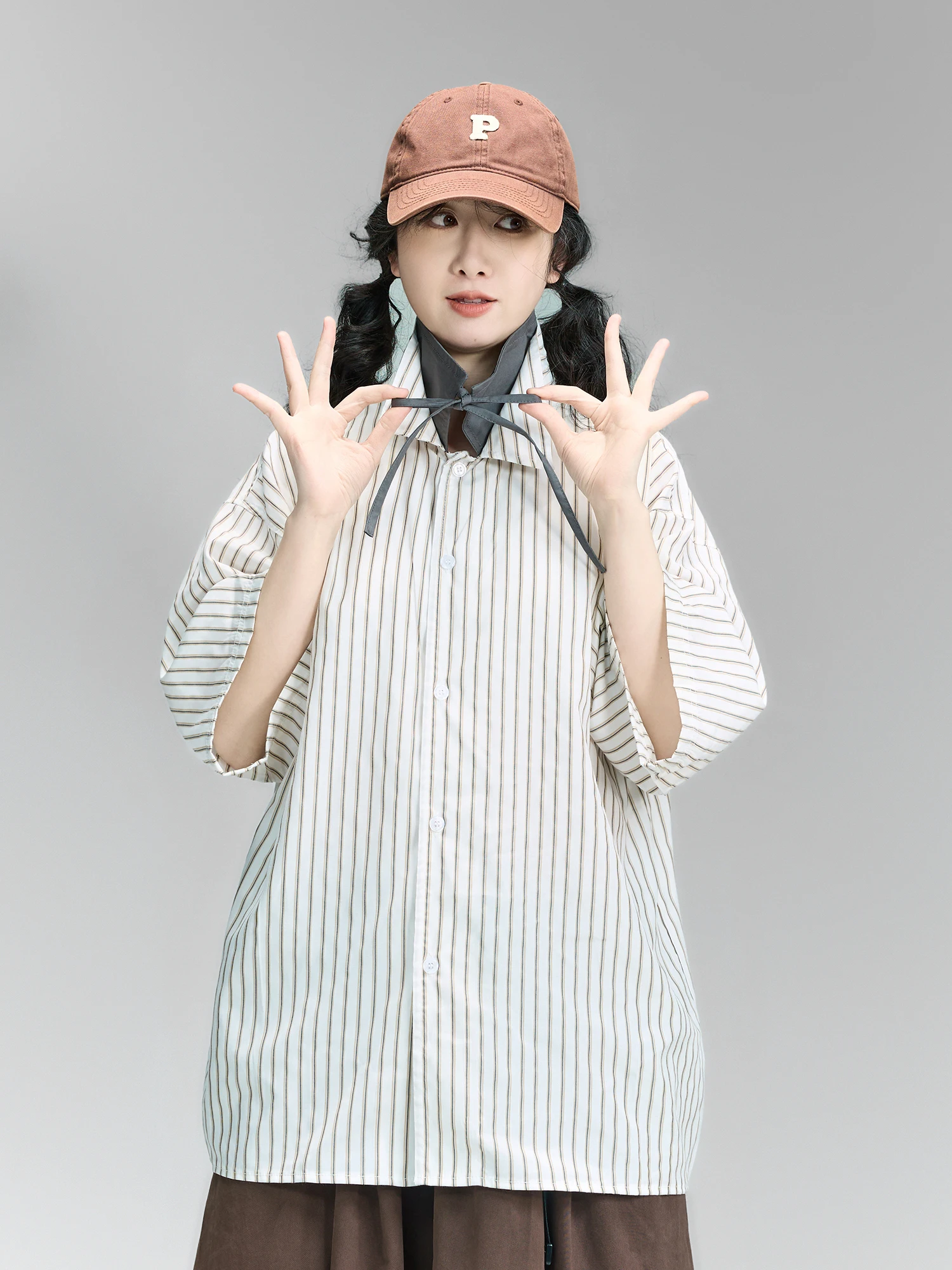 

Ретро-японский дизайн, полосатая женская рубашка из чистого хлопка с коротким рукавом, повседневная, свободного кроя, летняя, новый стиль, имитация комплекта из двух предметов, дышащая