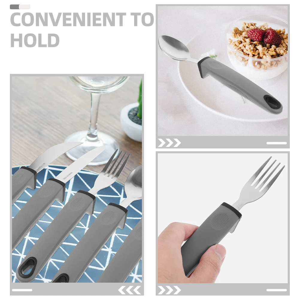 

1 Set Anti-Shaking Adaptive Utensils Non-Slip Spoon Fork Portable Elderly Tableware Durable Set For Disabled Senior Hand Injury