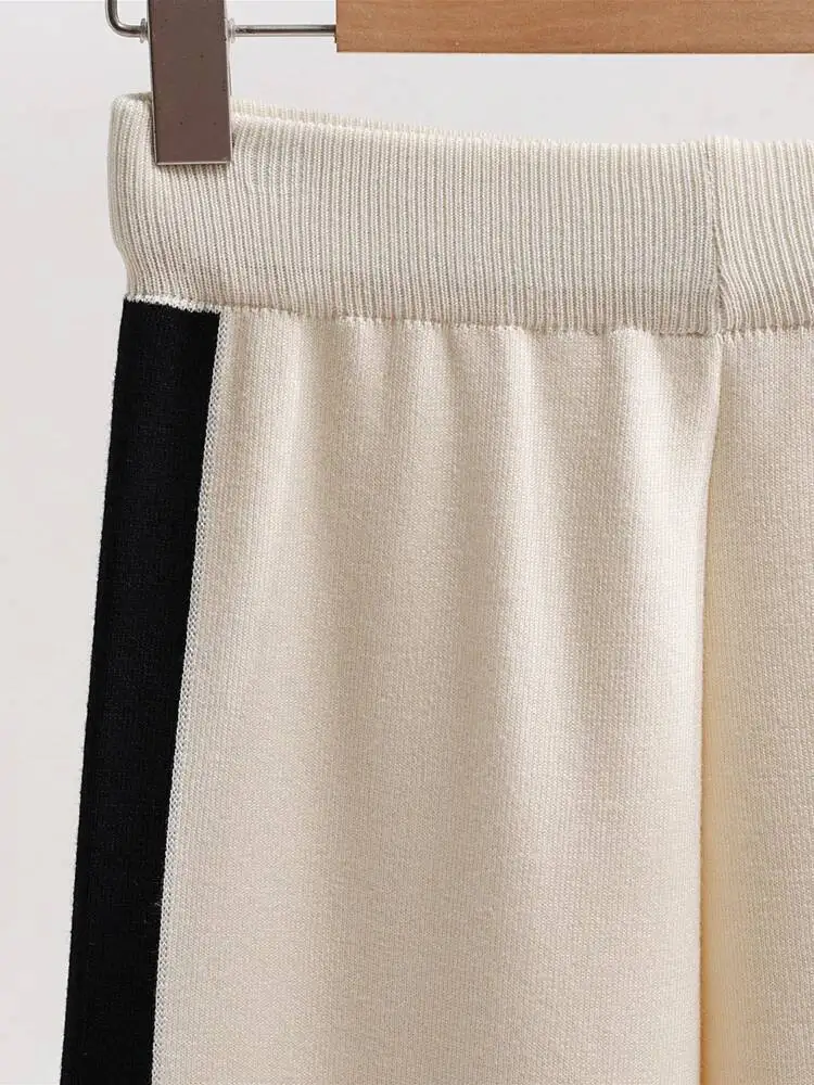 Herbst Damen Strickset 2 Stück Retro Zweireiher Strickjacke Pullover weites Bein Hose zweiteiliges profession elles Set für Frauen