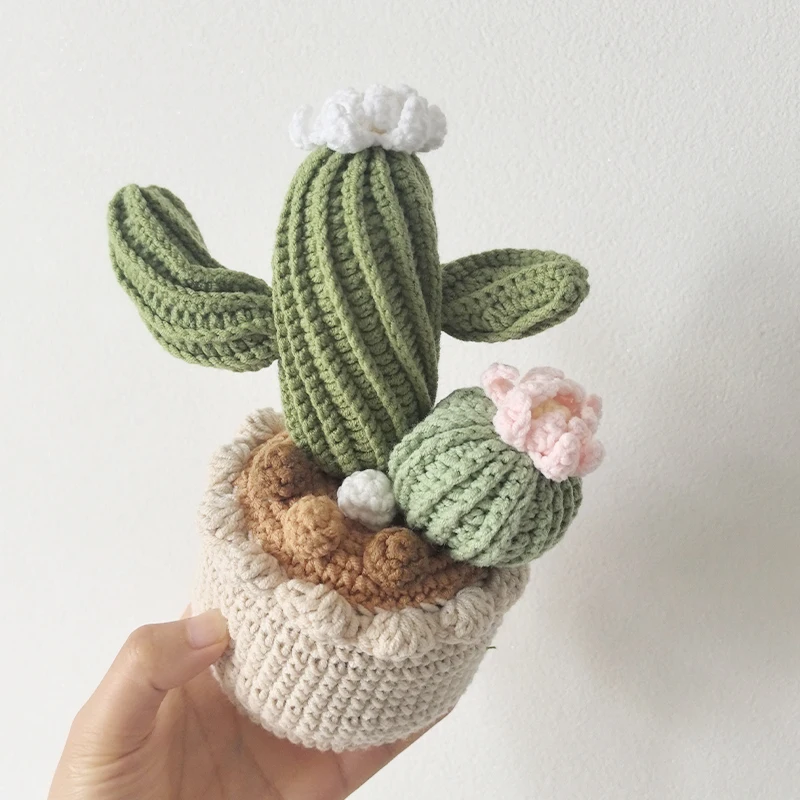 Plantas de ganchillo creativas en maceta, lindas macetas tejidas, decoración de cactus artificiales, regalo, flores artificiales