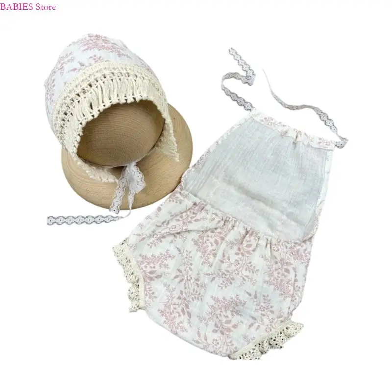 C9GB دعائم التصوير الفوتوغرافي للأطفال حديثي الولادة ملابس التصوير الفوتوغرافي وقبعة وملابس رومبير من الدانتيل للأطفال الصغار #3