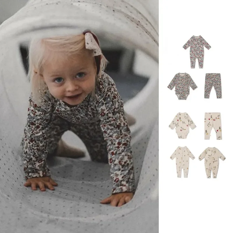 OUYANG&IVAN Baby Crawl Suit 2025 Denmark Baby Floral Wrap Booty Kid Clothes Boy Leggings Girl Romper Baby Onesie