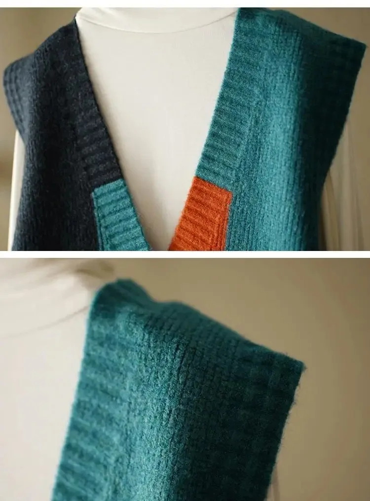 Retro ถักเสื้อกั๊กเสื้อสเวตเตอร์ถักฤดูใบไม้ร่วง/ฤดูหนาวหลวมความรู้สึกขนาดเล็กเสื้อกันหนาว Tank Top ผู้หญิง Outwear เสื้อกันหนาวหญิง