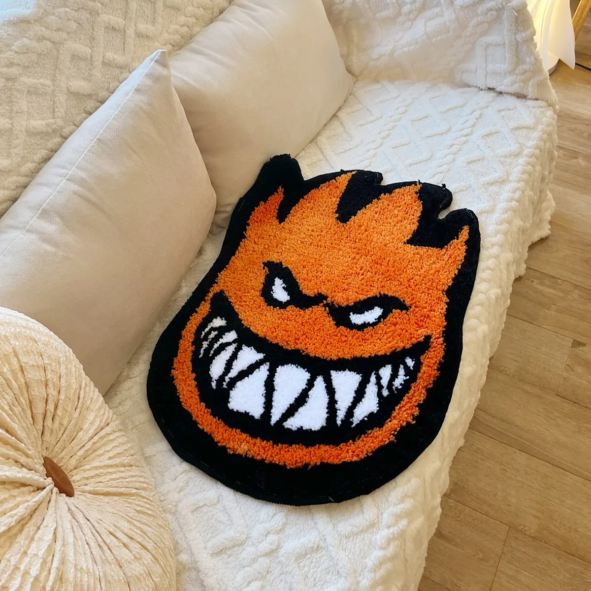 Spitfire Bighead Flame Tufted Rug, Cool Skate Monster Face Shaped