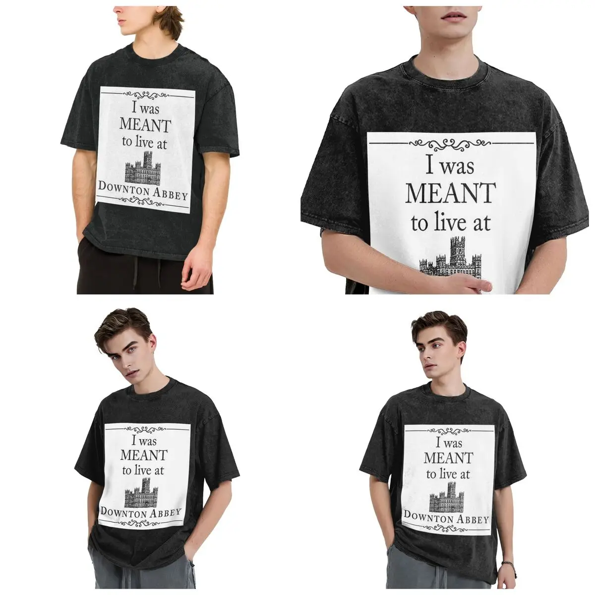 Streetwear T-Shirts I Was Meant To Live At Downton Abbey Washed T Shirt Short Sleeve Hip Hop T-Shirt Tops Tees for Men Women